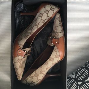 Gucci Logo Canvas and Leather Heels